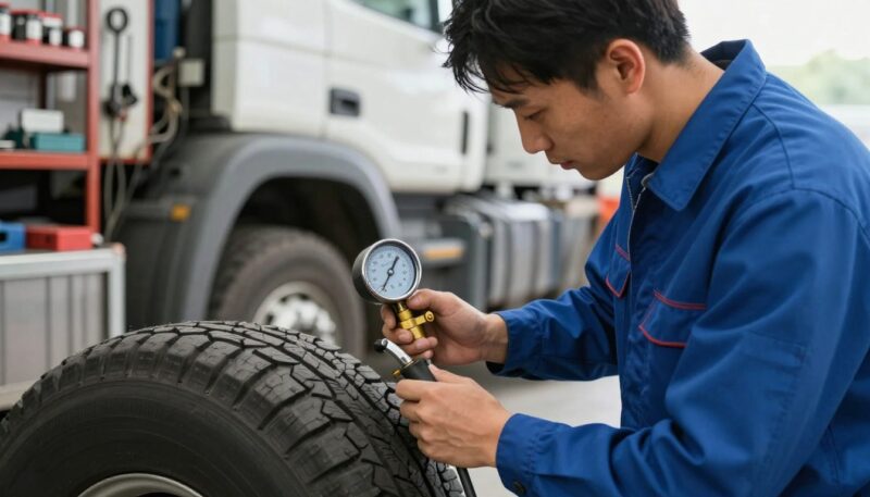 Messung des Reifendrucks mit Manometer Messung des Reifendrucks mit Manometer